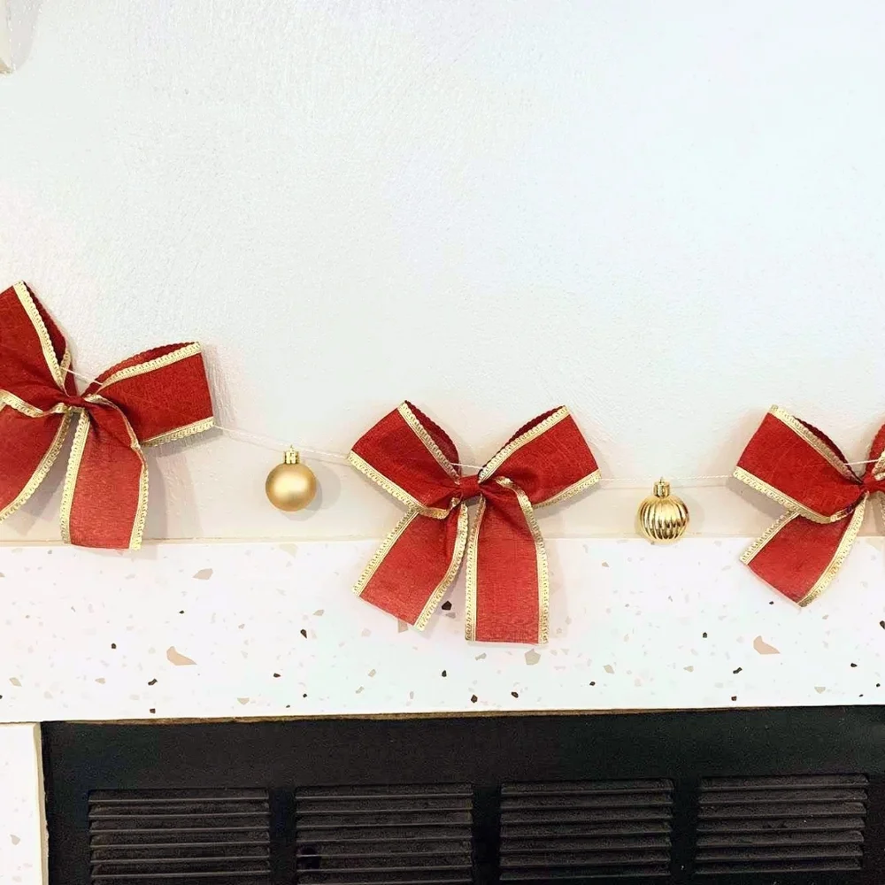 Handmade Red/Gold Ribbon & Ornament Garland